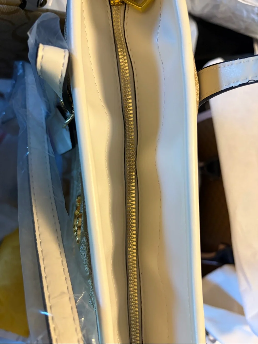 ClenleTan Signature Canvas Tote with White Trim and Gold Logo